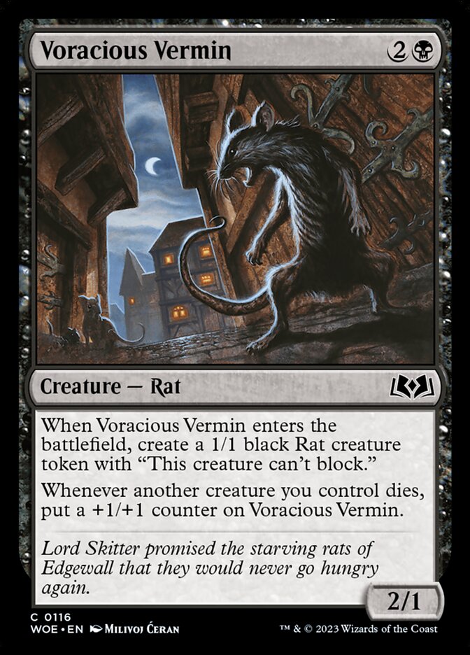 This Is An Image Of The Magic The Gathering Card Voracious Vermin From The Set Wilds of Eldraine - Designed By Artist Milivoj Ćeran