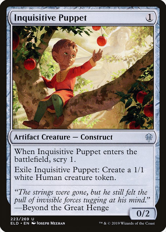 This Is An Image Of The Magic The Gathering Card Inquisitive Puppet From The Set Throne of Eldraine - Designed By Artist Joseph Meehan