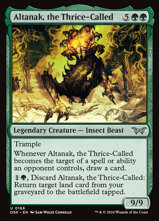 This Is An Image Of The Magic The Gathering Card Altanak, the Thrice-Called From The Set Duskmourn: House of Horror - Designed By Artist Sam Wolfe Connelly