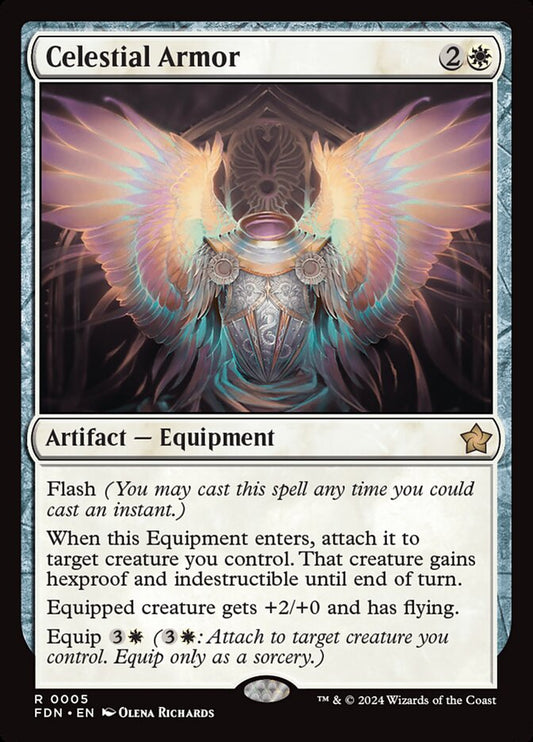 This Is An Image Of The Magic The Gathering Card Celestial Armor From The Set Foundations - Designed By Artist Olena Richards