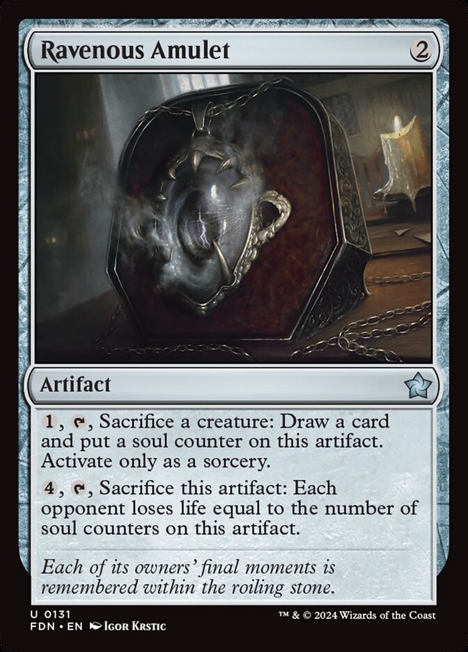 This Is An Image Of The Magic The Gathering Card Ravenous Amulet From The Set Foundations - Designed By Artist Igor Krstic