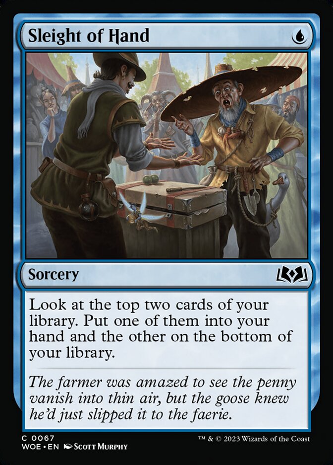This Is An Image Of The Magic The Gathering Card Sleight of Hand From The Set Wilds of Eldraine - Designed By Artist Scott Murphy