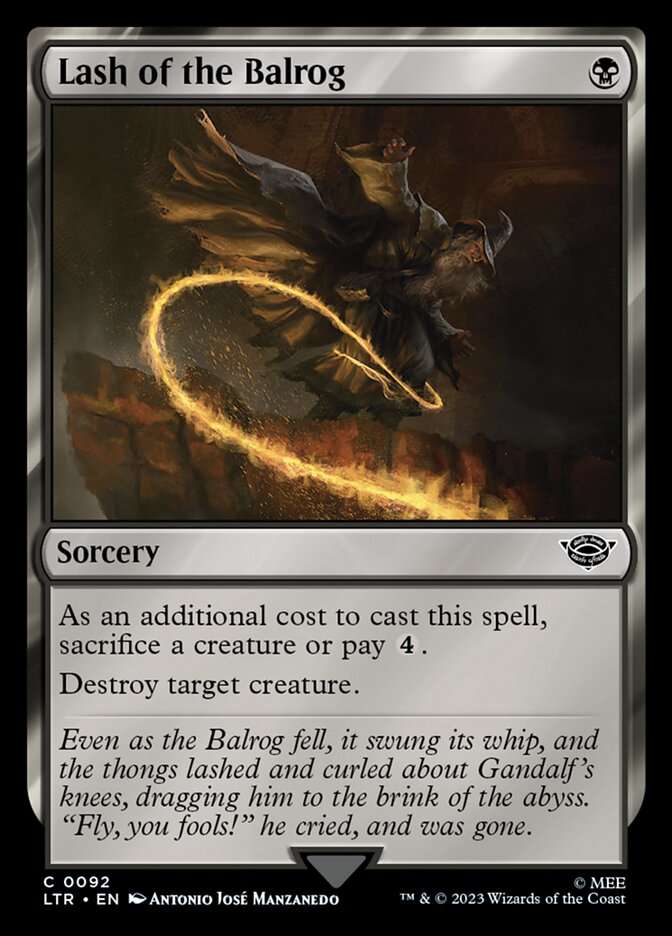 This Is An Image Of The Magic The Gathering Card Lash of the Balrog From The Set The Lord of the Rings: Tales of Middle-earth - Designed By Artist Antonio José Manzanedo