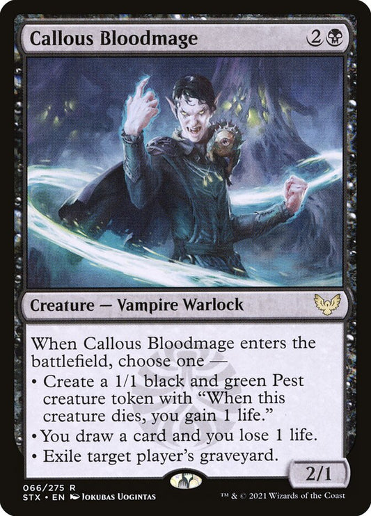 This Is An Image Of The Magic The Gathering Card Callous Bloodmage From The Set Strixhaven: School of Mages - Designed By Artist Jokubas Uogintas