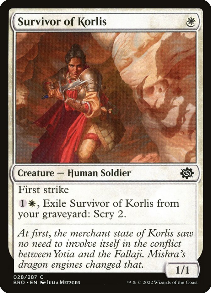 This Is An Image Of The Magic The Gathering Card Survivor of Korlis From The Set The Brothers' War - Designed By Artist Julia Metzger