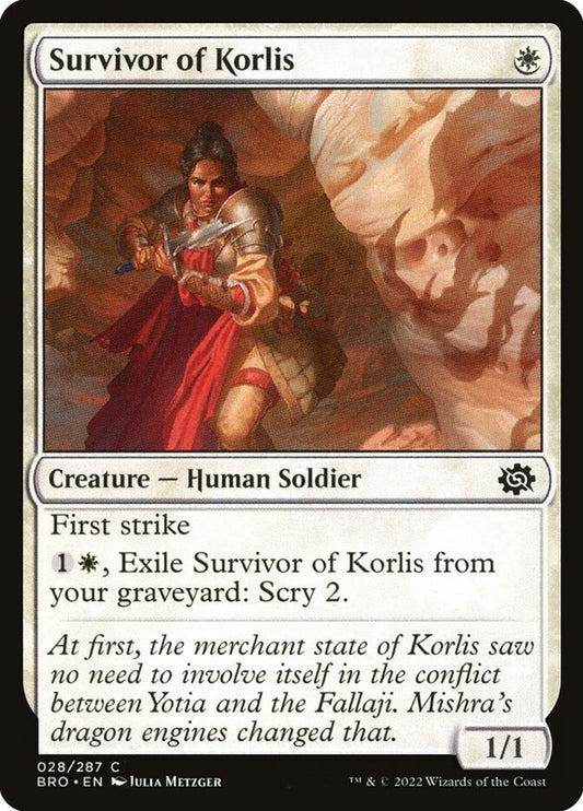 This Is An Image Of The Magic The Gathering Card Survivor of Korlis From The Set The Brothers' War - Designed By Artist Julia Metzger