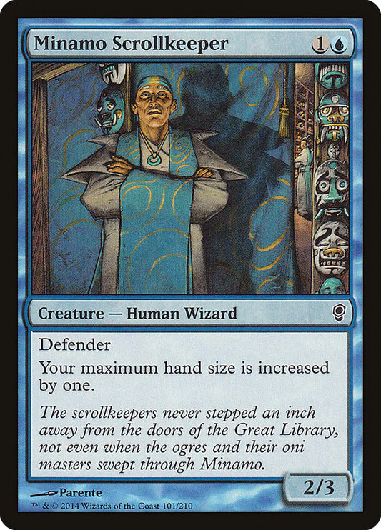 This Is An Image Of The Magic The Gathering Card Minamo Scrollkeeper From The Set Conspiracy - Designed By Artist Paolo Parente