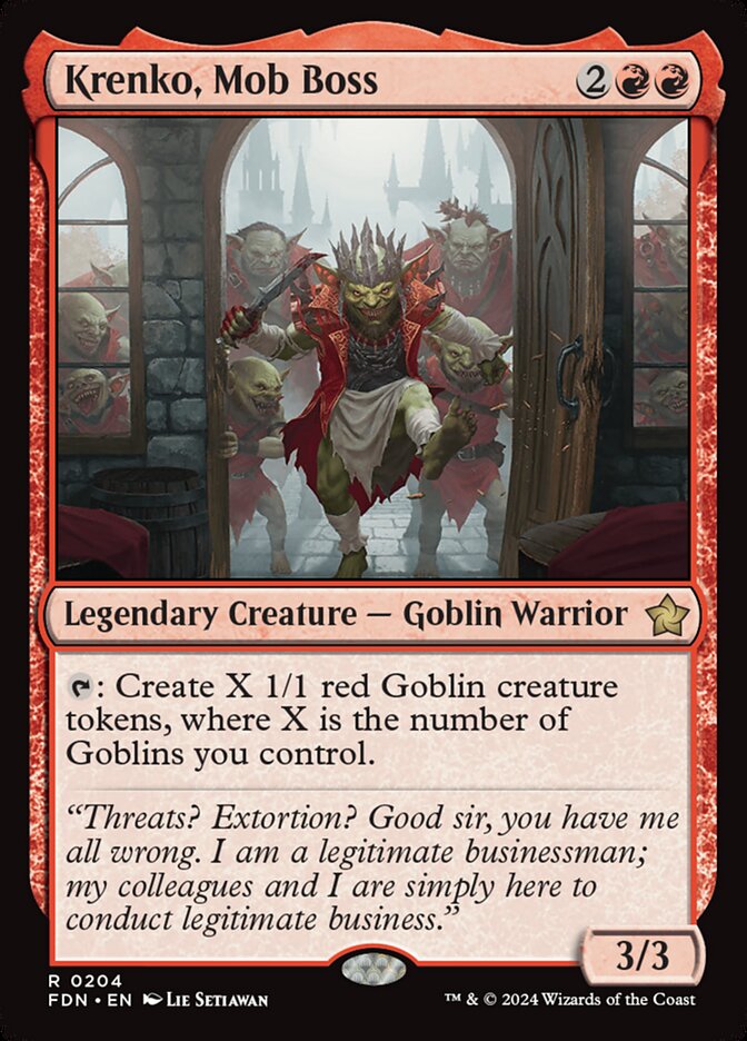 This Is An Image Of The Magic The Gathering Card Krenko, Mob Boss From The Set Foundations - Designed By Artist Lie Setiawan