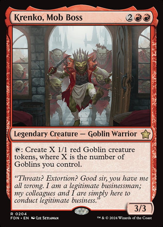 This Is An Image Of The Magic The Gathering Card Krenko, Mob Boss From The Set Foundations - Designed By Artist Lie Setiawan