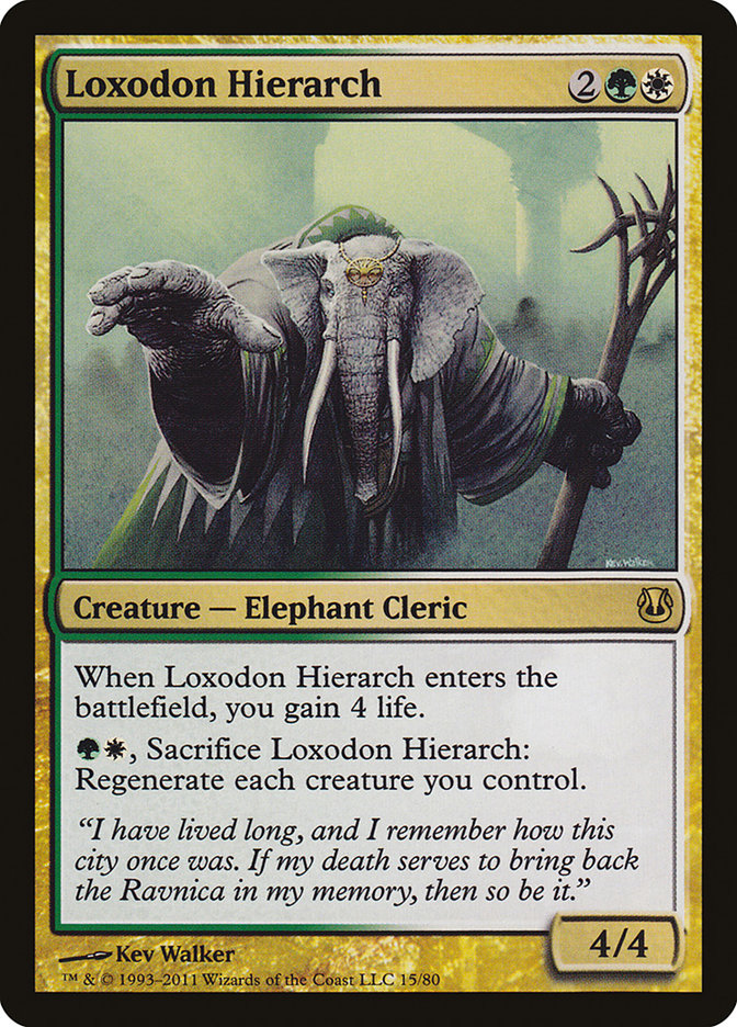 This Is An Image Of The Magic The Gathering Card Loxodon Hierarch From The Set Duel Decks: Ajani vs. Nicol Bolas - Designed By Artist Kev Walker