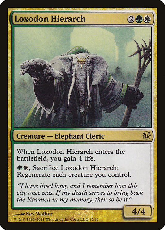 This Is An Image Of The Magic The Gathering Card Loxodon Hierarch From The Set Duel Decks: Ajani vs. Nicol Bolas - Designed By Artist Kev Walker