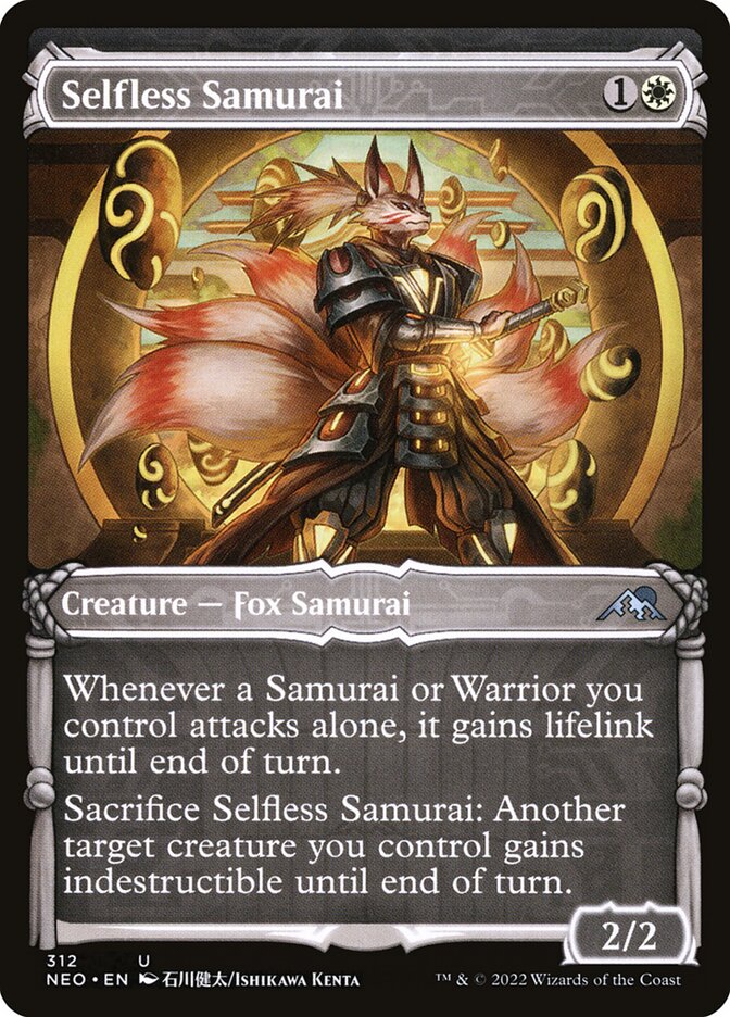 This Is An Image Of The Magic The Gathering Card Selfless Samurai From The Set Kamigawa: Neon Dynasty - Designed By Artist PINDURSKI