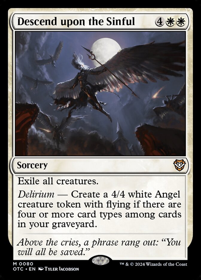 This Is An Image Of The Magic The Gathering Card Descend upon the Sinful From The Set Outlaws of Thunder Junction Commander - Designed By Artist Tyler Jacobson