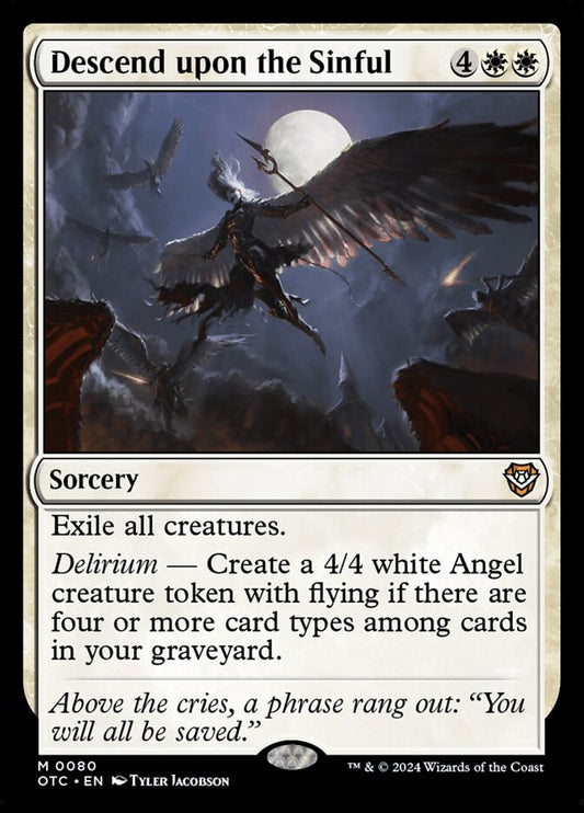 This Is An Image Of The Magic The Gathering Card Descend upon the Sinful From The Set Outlaws of Thunder Junction Commander - Designed By Artist Tyler Jacobson