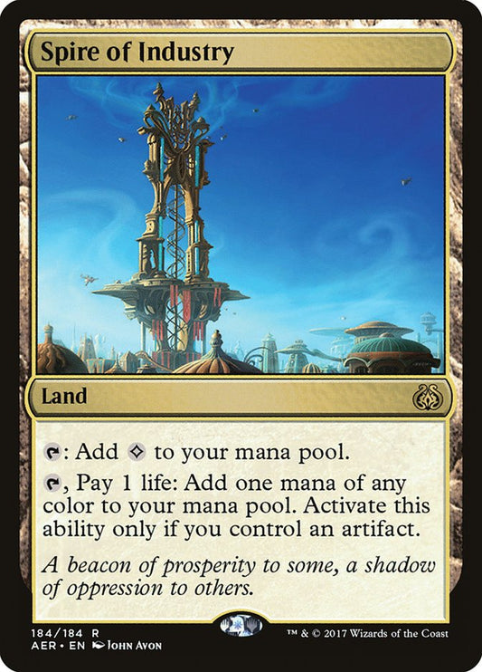 This Is An Image Of The Magic The Gathering Card Spire of Industry From The Set Murders at Karlov Manor Commander - Designed By Artist John Avon