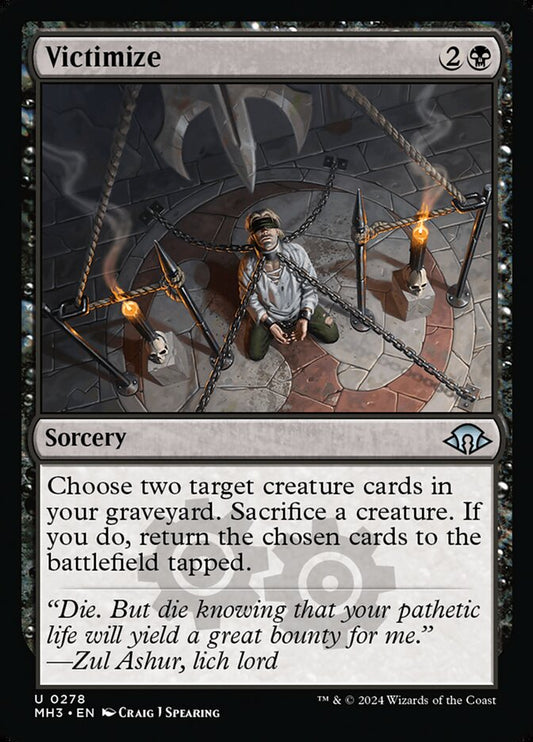 This Is An Image Of The Magic The Gathering Card Victimize From The Set Tarkir: Dragonstorm Commander - Designed By Artist Craig J Spearing