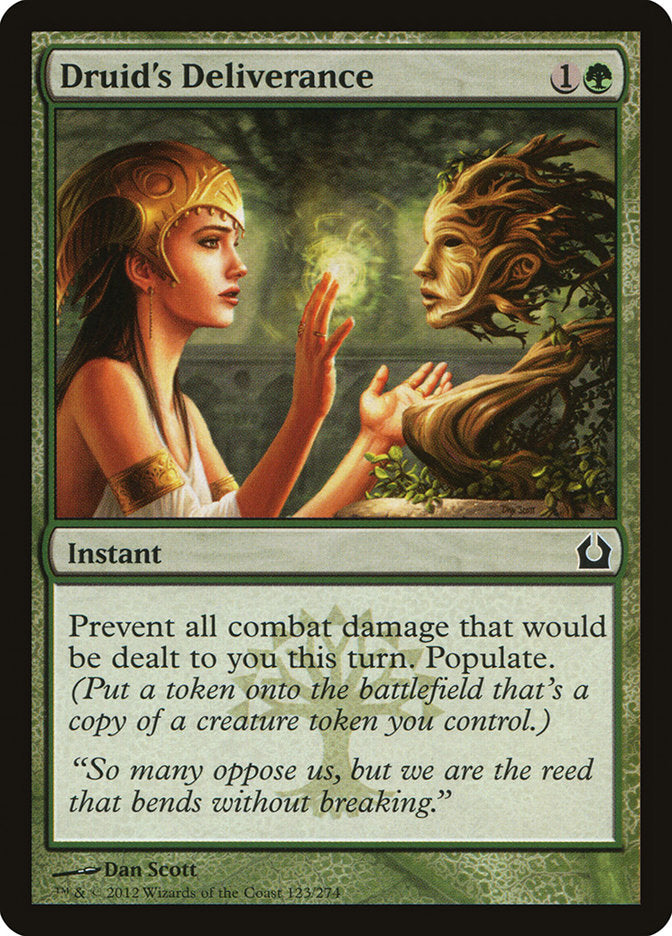 This Is An Image Of The Magic The Gathering Card Druid's Deliverance From The Set Commander 2019 - Designed By Artist Rudy Siswanto