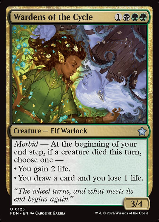 This Is An Image Of The Magic The Gathering Card Wardens of the Cycle From The Set Foundations - Designed By Artist Caroline Gariba