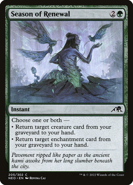 This Is An Image Of The Magic The Gathering Card Season of Renewal From The Set Kamigawa: Neon Dynasty - Designed By Artist Rovina Cai