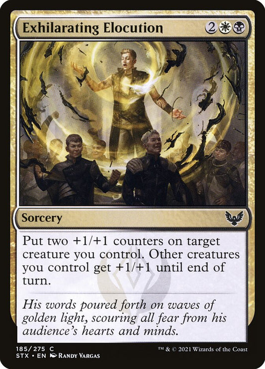 This Is An Image Of The Magic The Gathering Card Exhilarating Elocution From The Set Strixhaven: School of Mages - Designed By Artist Randy Vargas