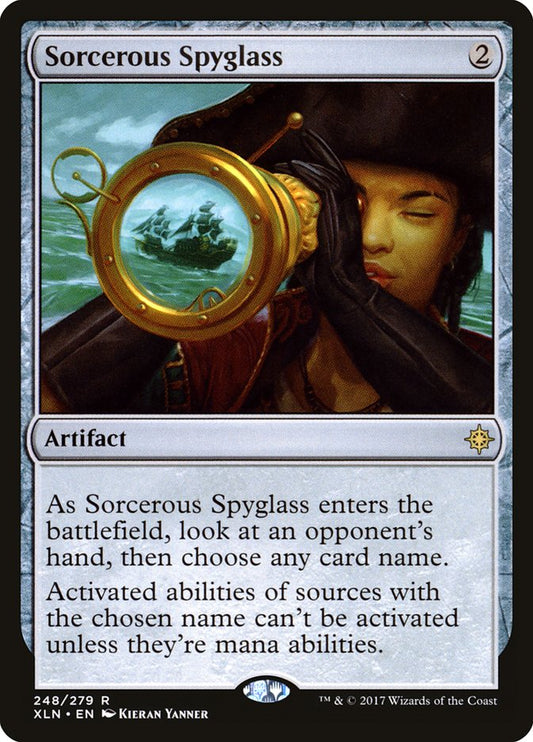 This Is An Image Of The Magic The Gathering Card Sorcerous Spyglass From The Set Foundations - Designed By Artist Kieran Yanner