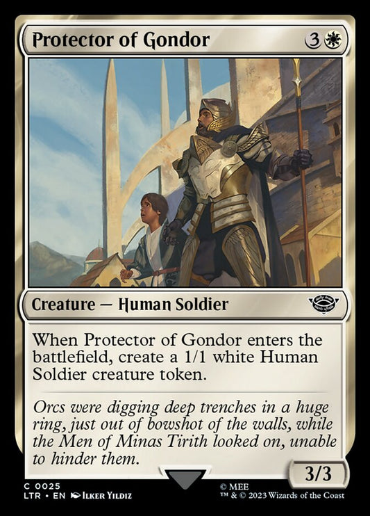 This Is An Image Of The Magic The Gathering Card Protector of Gondor From The Set The Lord of the Rings: Tales of Middle-earth - Designed By Artist Ilker Yildiz