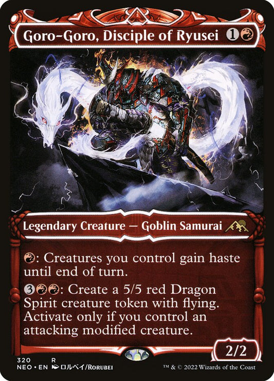 This Is An Image Of The Magic The Gathering Card Goro-Goro, Disciple of Ryusei From The Set Kamigawa: Neon Dynasty - Designed By Artist Mike Jordana