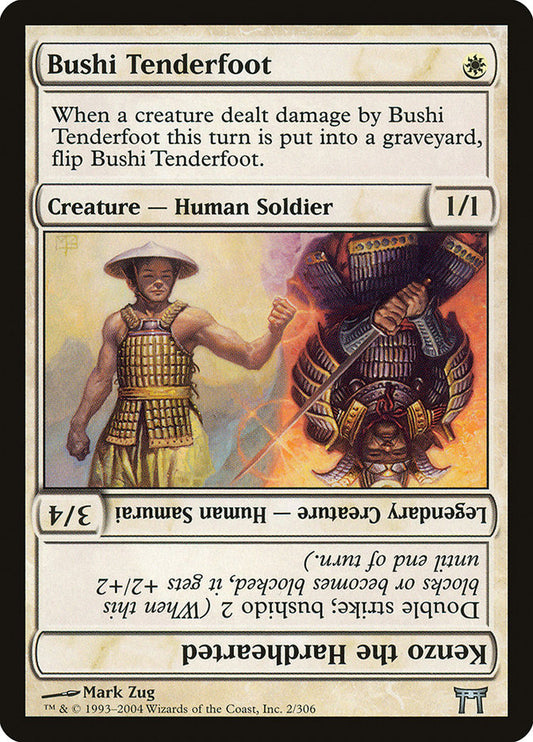 This Is An Image Of The Magic The Gathering Card Bushi Tenderfoot // Kenzo the Hardhearted From The Set Champions of Kamigawa - Designed By Artist Mark Zug