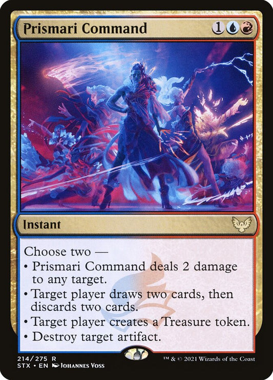 This Is An Image Of The Magic The Gathering Card Prismari Command From The Set Tarkir: Dragonstorm Commander - Designed By Artist Johannes Voss
