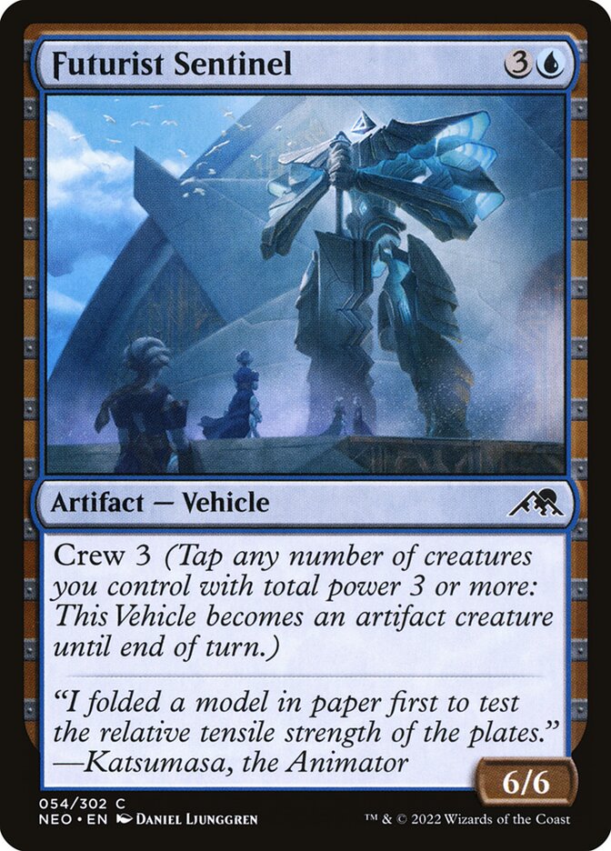 This Is An Image Of The Magic The Gathering Card Futurist Sentinel From The Set Kamigawa: Neon Dynasty - Designed By Artist Daniel Ljunggren