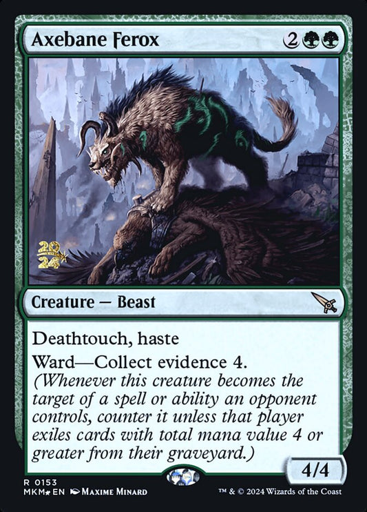 This Is An Image Of The Magic The Gathering Card Axebane Ferox From The Set Murders at Karlov Manor - Designed By Artist Maxime Minard
