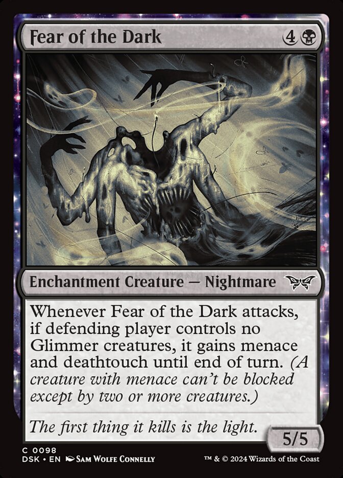 This Is An Image Of The Magic The Gathering Card Fear of the Dark From The Set Duskmourn: House of Horror - Designed By Artist Sam Wolfe Connelly
