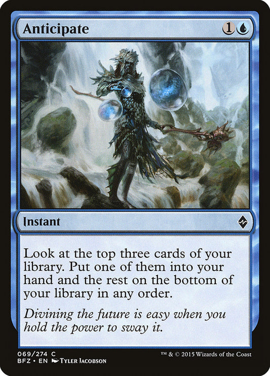This Is An Image Of The Magic The Gathering Card Anticipate From The Set Ikoria: Lair of Behemoths - Designed By Artist Kieran Yanner