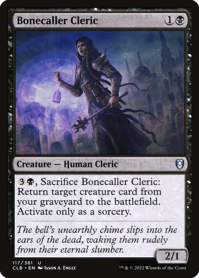 This Is An Image Of The Magic The Gathering Card Bonecaller Cleric From The Set Commander Legends: Battle for Baldur's Gate - Designed By Artist Jason A. Engle