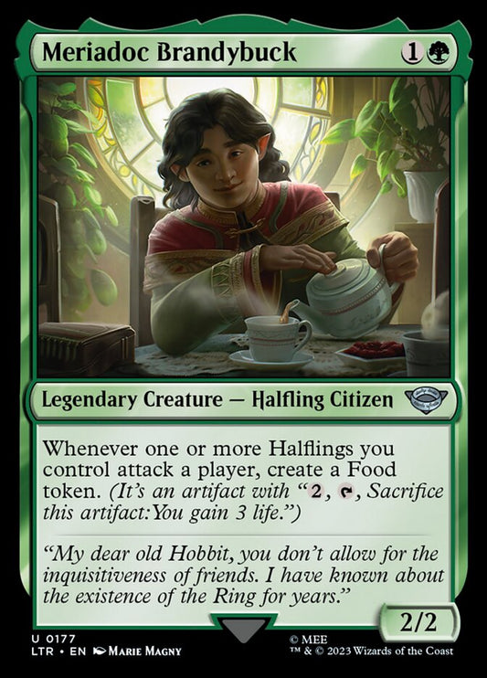 This Is An Image Of The Magic The Gathering Card Meriadoc Brandybuck From The Set The Lord of the Rings: Tales of Middle-earth - Designed By Artist Marie Magny