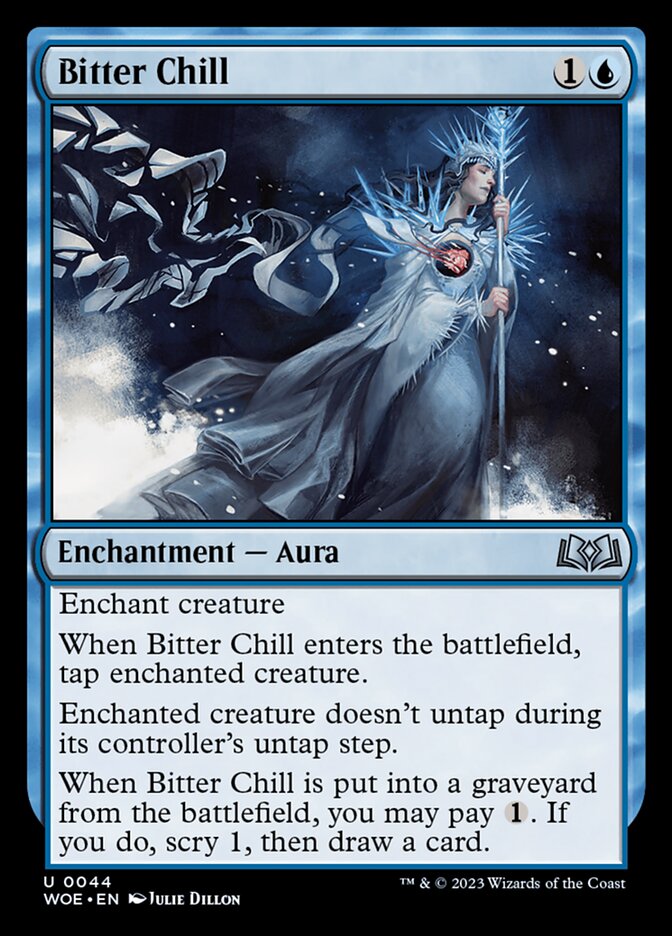 This Is An Image Of The Magic The Gathering Card Bitter Chill From The Set Wilds of Eldraine - Designed By Artist Julie Dillon
