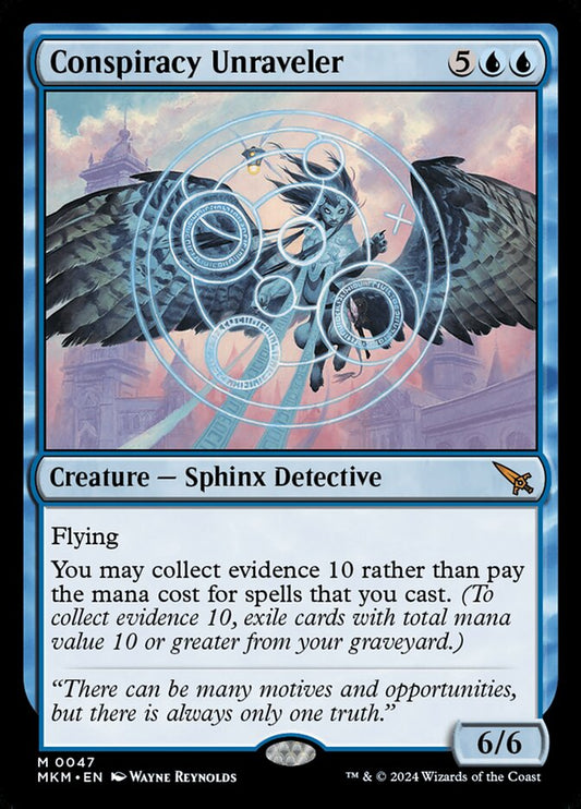 This Is An Image Of The Magic The Gathering Card Conspiracy Unraveler From The Set Murders at Karlov Manor - Designed By Artist Wayne Reynolds
