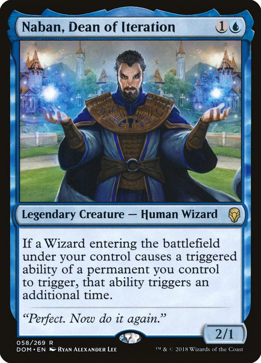 This Is An Image Of The Magic The Gathering Card Naban, Dean of Iteration From The Set Dominaria - Designed By Artist Ryan Alexander Lee
