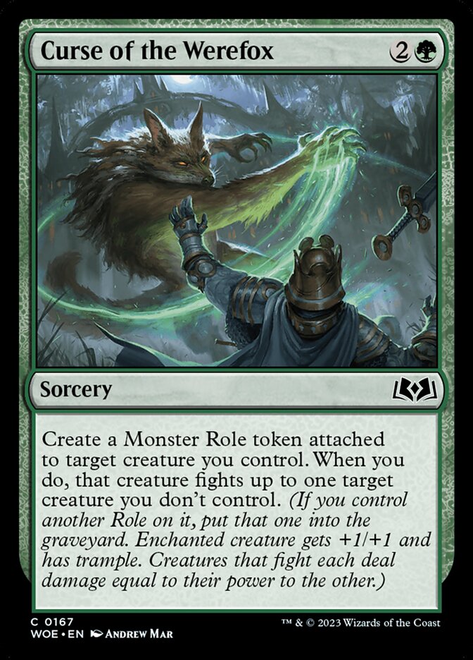 This Is An Image Of The Magic The Gathering Card Curse of the Werefox From The Set Wilds of Eldraine - Designed By Artist Andrew Mar