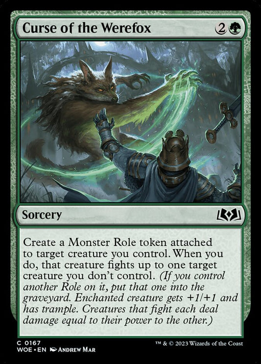This Is An Image Of The Magic The Gathering Card Curse of the Werefox From The Set Wilds of Eldraine - Designed By Artist Andrew Mar