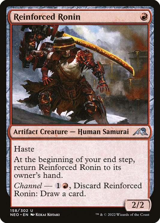 This Is An Image Of The Magic The Gathering Card Reinforced Ronin From The Set Kamigawa: Neon Dynasty - Designed By Artist Kekai Kotaki