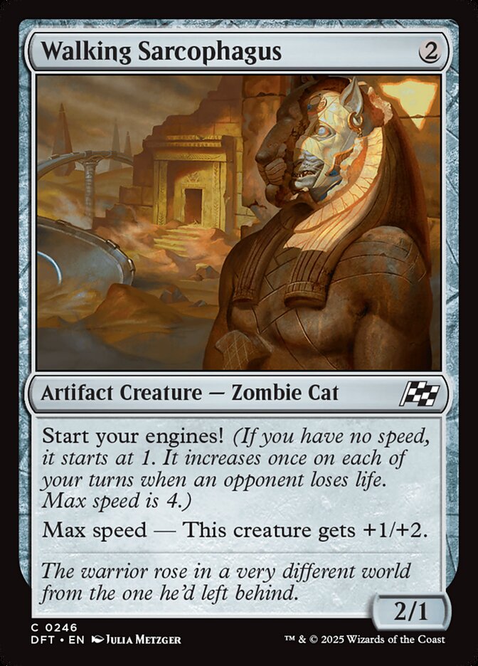 This Is An Image Of The Magic The Gathering Card Walking Sarcophagus From The Set Aetherdrift - Designed By Artist Julia Metzger