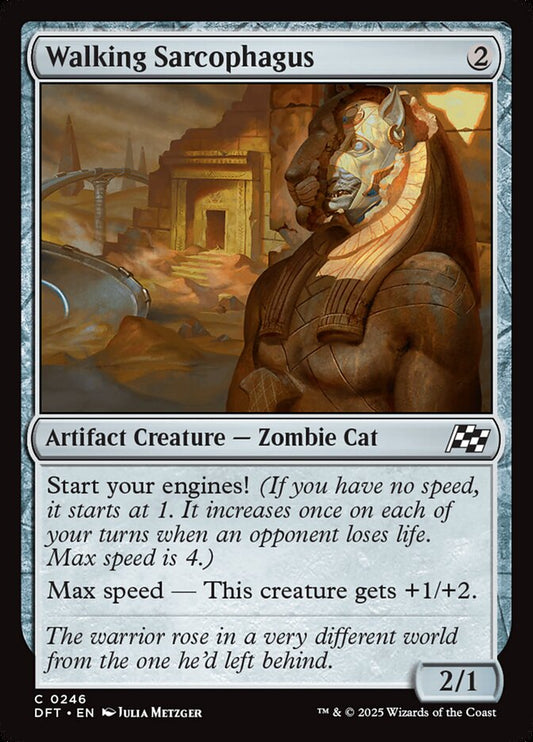 This Is An Image Of The Magic The Gathering Card Walking Sarcophagus From The Set Aetherdrift - Designed By Artist Julia Metzger