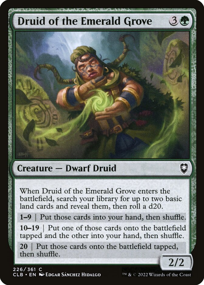 This Is An Image Of The Magic The Gathering Card Druid of the Emerald Grove From The Set Commander Legends: Battle for Baldur's Gate - Designed By Artist Edgar Sánchez Hidalgo