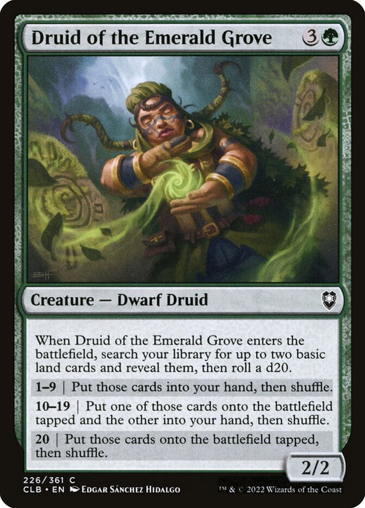 This Is An Image Of The Magic The Gathering Card Druid of the Emerald Grove From The Set Commander Legends: Battle for Baldur's Gate - Designed By Artist Edgar Sánchez Hidalgo