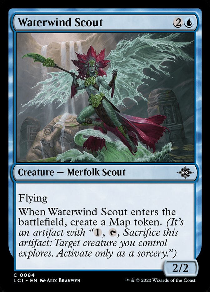 This Is An Image Of The Magic The Gathering Card Waterwind Scout From The Set The Lost Caverns of Ixalan - Designed By Artist Alix Branwyn