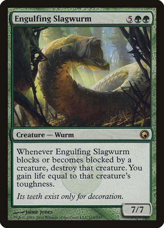 This Is An Image Of The Magic The Gathering Card Engulfing Slagwurm From The Set Scars of Mirrodin - Designed By Artist Jaime Jones
