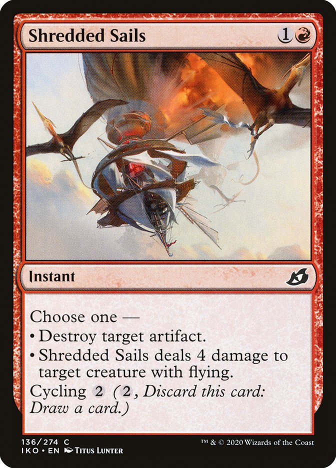 This Is An Image Of The Magic The Gathering Card Shredded Sails From The Set Ikoria: Lair of Behemoths - Designed By Artist Titus Lunter