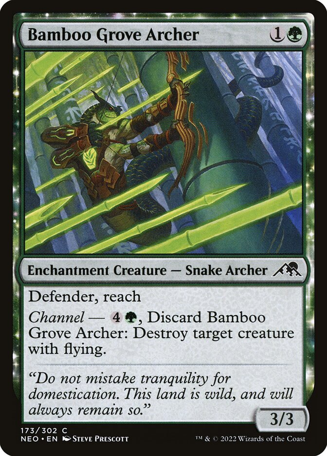 This Is An Image Of The Magic The Gathering Card Bamboo Grove Archer From The Set Kamigawa: Neon Dynasty - Designed By Artist Steve Prescott
