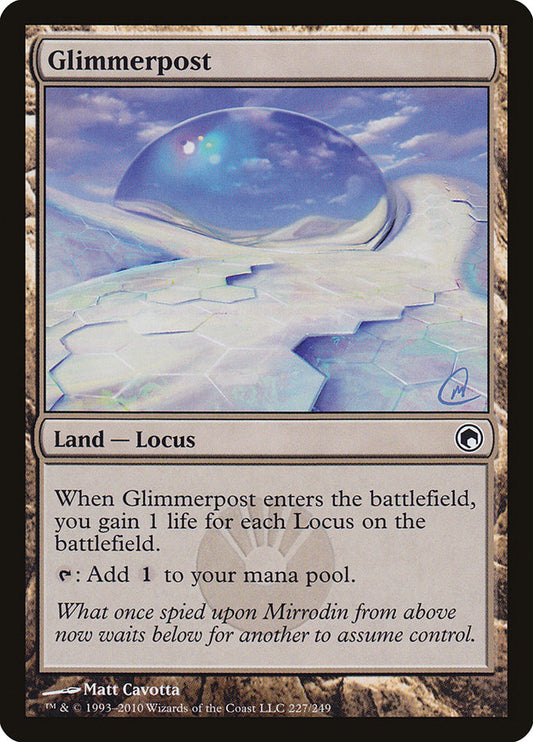 This Is An Image Of The Magic The Gathering Card Glimmerpost From The Set Scars of Mirrodin - Designed By Artist Matt Cavotta